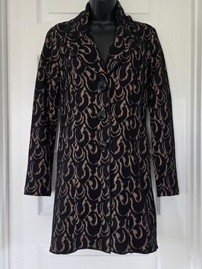 CAbi Black and Tan Patterned Trench Coat